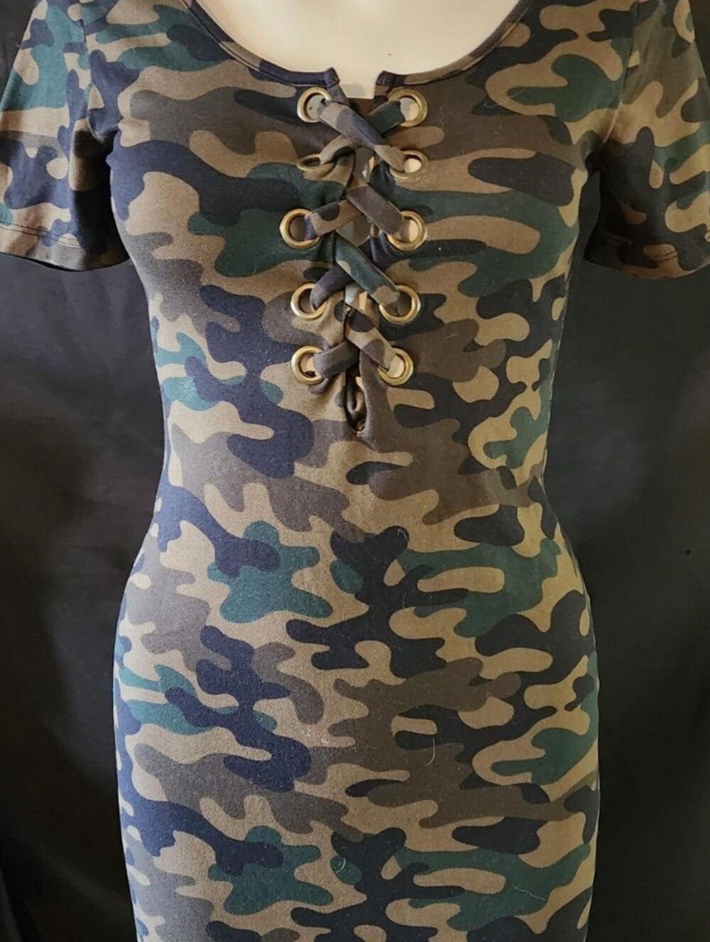 Camo Lace-Up Bodycon Dress